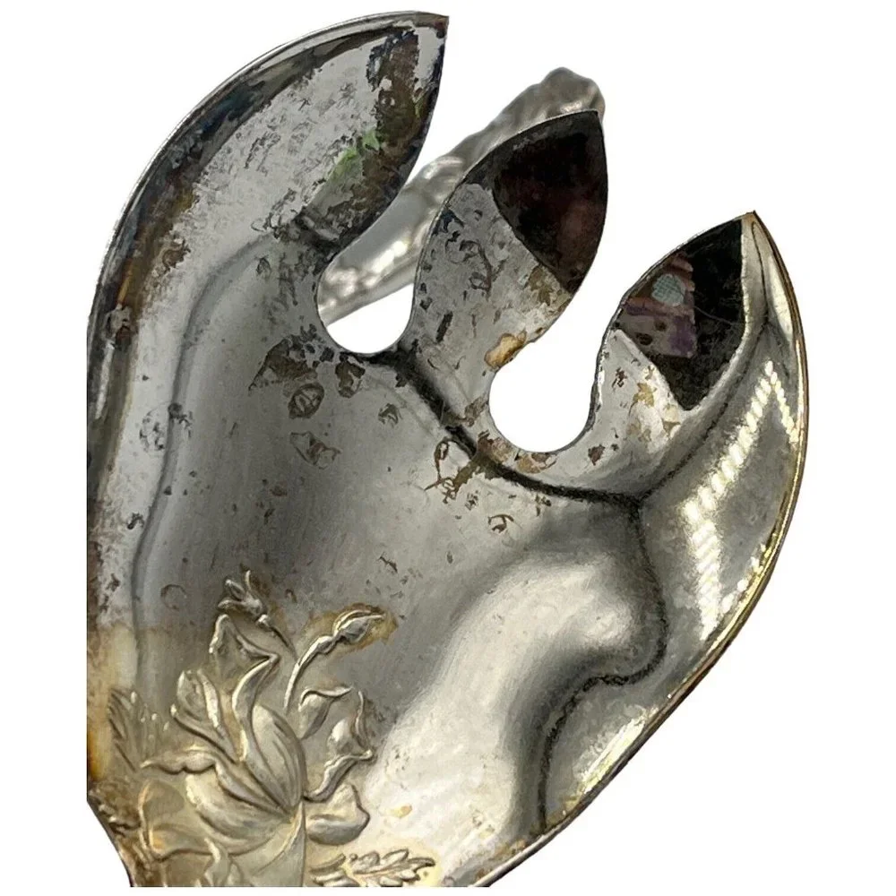 W.A. Silverplate Italy Bridal Rose Pattern 2 pc Salad Serving Set 9 1/2